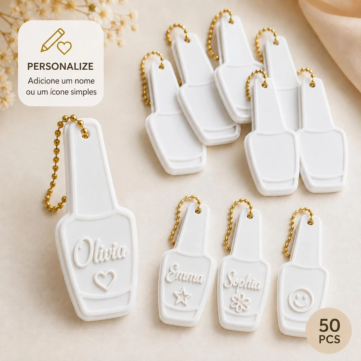 Pack 50 Abridores de Latas Personalizados em Formato de Verniz